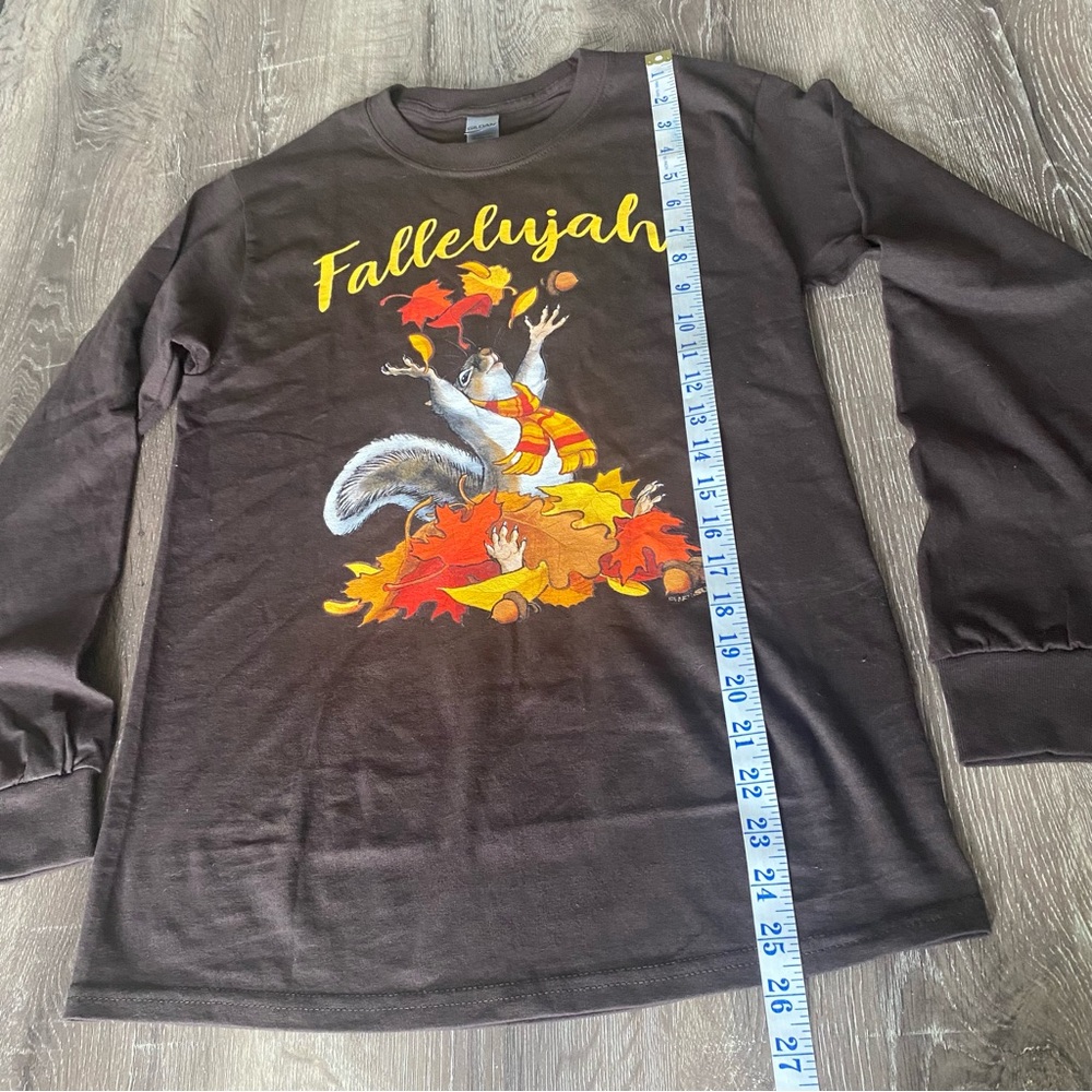 Funny Squirrel & Zombies Fall Autumn Fallelujah Long Sleeve Brown Tee - Picture 6 of 9